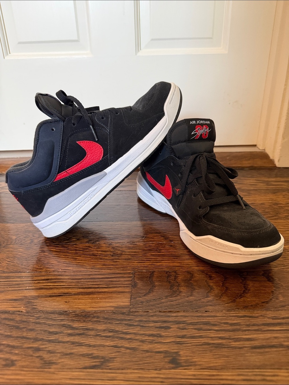 Nike Jordan Stadium 90 Sneakers with Red Swoosh and Upper Black Suede